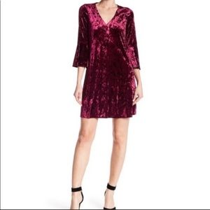 ELIZA J Crushed Velvet V Neck Bell Sleeve …